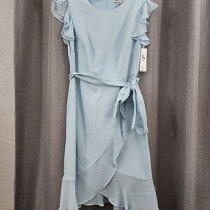 Elegant Light Blue Ruffle Dress